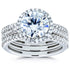 Round Brilliant Moissanite and Diamond Halo 3-Piece Bridal Rings Set 2 1/2 CTW 14k White Gold